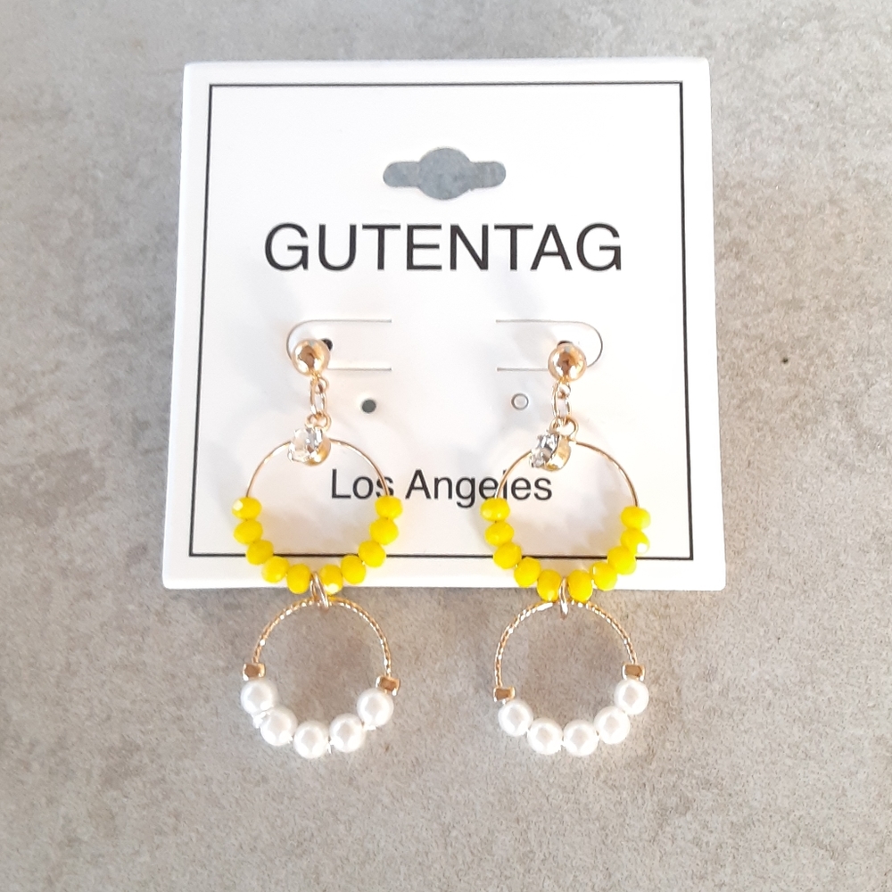 Neon Yellow and Pearl Double Earrings